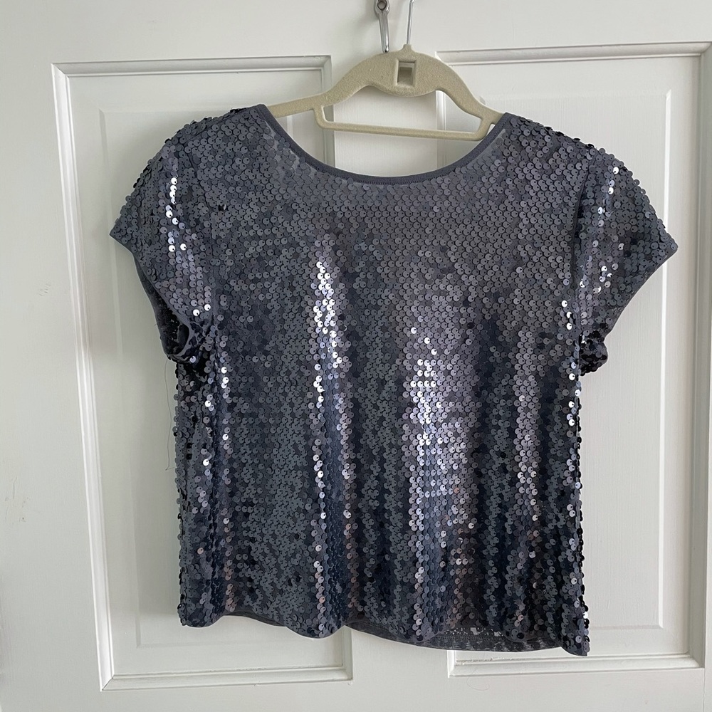 Grey silver sequence cropped top